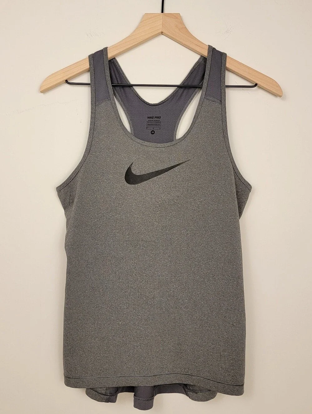 Nike Pro Dri-FIT Racerback Workout Tank Top Gray Swoosh Medium M